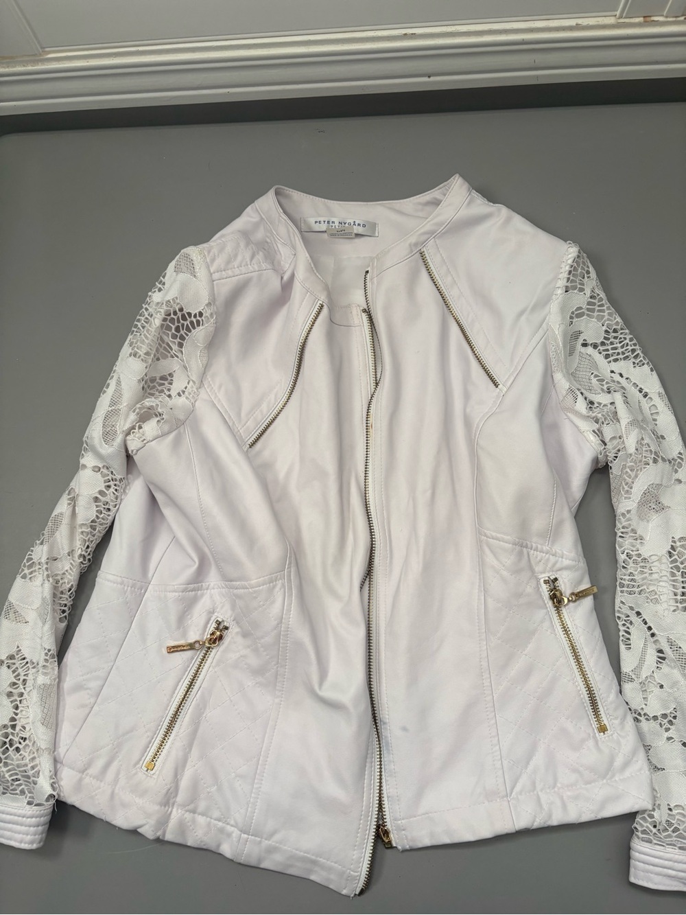 White Lace-Sleeve Moto Jacket